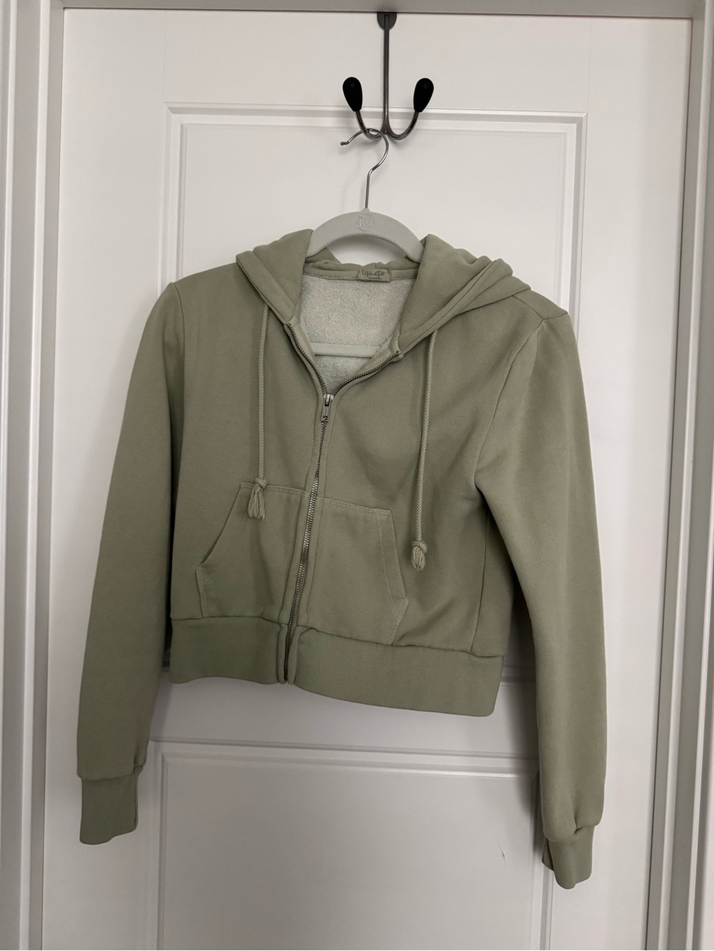 Cropped Sage Green Zip-Up Hoodie XS